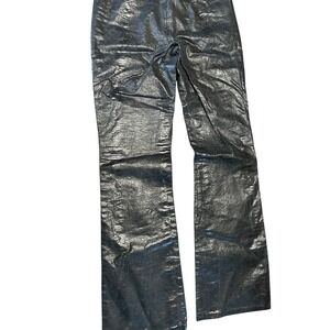 Express Jeans Metallic Snakeskin Coated Pants Size 1/2 Black Gunmetal Flare